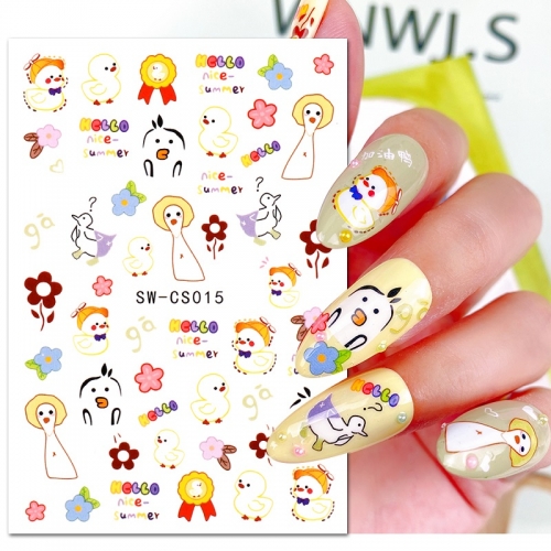 1 Pcs Nail Sticker 3D Sticker Nail Sliders Refueling Duck Bear Cartoon Cute Children Nail Art Decoration