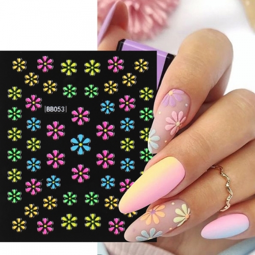 24 Pcs/set Nail Stickers Fluorescent Flower 3D Adhesive Cute Flower Nail Art Designs Manicure Decor