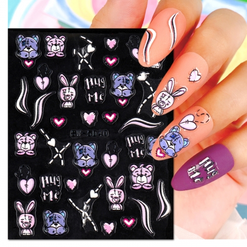 1 Pcs Kids Nail Art Sticker Cute Bear 5D Nail Art Decoration Hippo Rabbit Nail Art Decoration