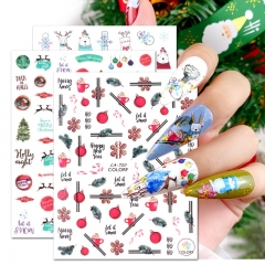 8 Pcs/Set Nail Stickers Christmas 3D Adhesive Cute Cartoon Snowflake Santa Claus deer gift Art Designs Theme Stickers