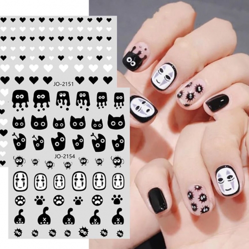 1 Pcs Nail Art 3D Sticker Black White Heart Pattern Faceless Men's Nail Decal Nail Art Nail Design Adhesive Packaging Tips Decoration