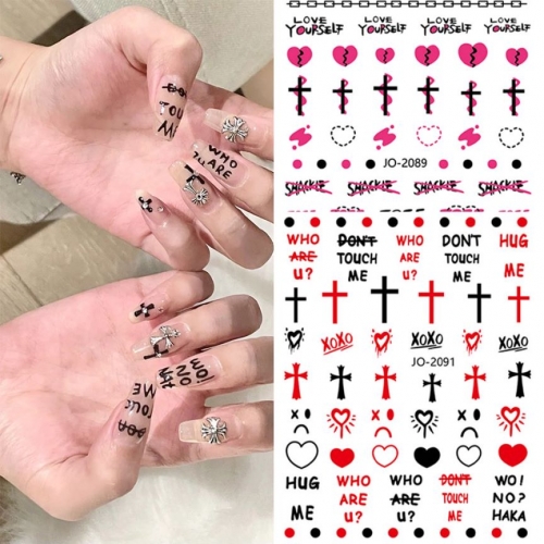 1 Pcs Black White Love Heart 3D Nail Art Sticker Decal Cool Kro Heart Nail Art Decoration DIY Cross Nail Art Decoration