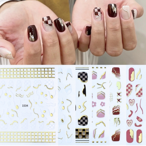 1 Pcs 3D Striped Hot Stamping Irregular Line Design Nail Art Sticker