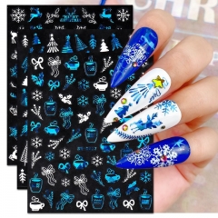 1 Pcs 3D Snowflake Nail Stickers Embossed Xmas Snowman French Back Glue Decal Sticker For Nails Christmas Slider Nail Decoration