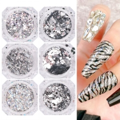 6jars/set Gold Glitter Flakes Irregular Aluminum Foil Sequins For Nails Chrome Powder Winter Manicure Nail Art Decorations