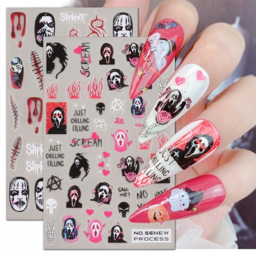 1Pcs New Halloween Nail Art Stickers Cross-border Color Laser Pumpkin Grimace Pumpkin Decal Nail Art Stickers