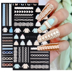 1Pcs 5D Embossed Nail Enhancement Sticker Nail Design Winter Nail Art Sticker Cute Decals Decor Accessory 