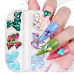 1Box Nail Art  Rainbow Aurora Glass Drill Crooked Heart Heart Nail Rhinestone Shaped Diamond Ornament Rhinestone Glass Rhinestone Nail Decoration Acce