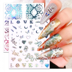 1Pcs Laser Nail Sticker Snake Leopard Print Sun Moon Back Adhesive Nail Sticker