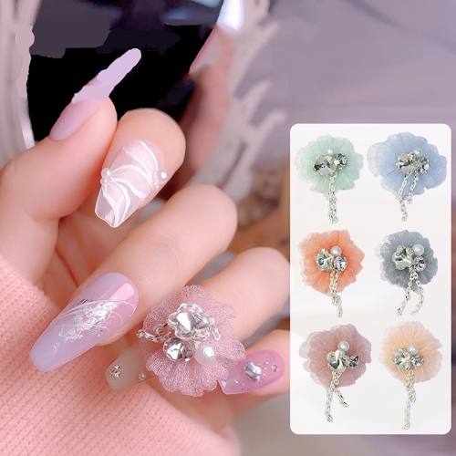 1Pcs  Nail Art Decorations Gauze Dots Pearl Nail Jewelry Organza Lace Charm Manicure Accessories