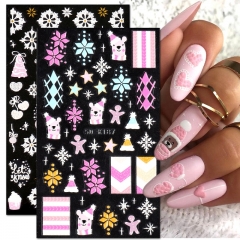 1Pcs 5D Christmas Embossed Nail Stickers Pink Winter Sliders Snowflake Heart Sweater Cartoon Snowflake Design Nail Stickers