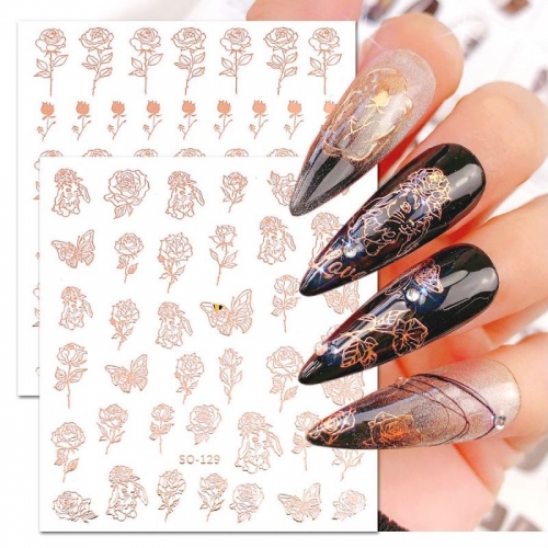 1 Pcs Gold Bronzing 3D Nail Sticker Rose Butterfly Beauty Nail Art Decorations Manicure Nails Decal DIY Nail Decals