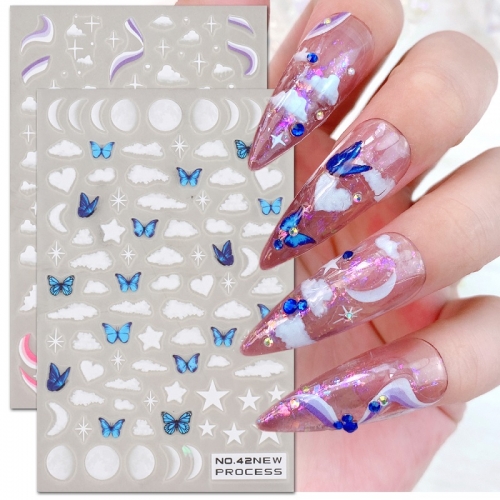 1Pcs Nebula Butterfly Marble Nail Stickers Transfer Decals Acrylic Designs Back Glue Adhesive Nail Stickers