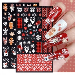 1Pcs Christmas 5D Winter Snowflake Sweater Cartoon Snowman Nail Sticker Embossed Nail Sticker