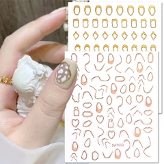 1Pcs Gold Silver Stickers Sliders For Nail Adhesive Heart Face Line Designs On Nails Manicure Decoration