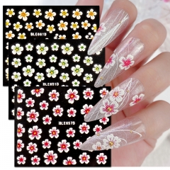 12pcs/set Flowers Leaves Line 3D Nail Stickers Spring Holographic Nail Art Decals Manicures