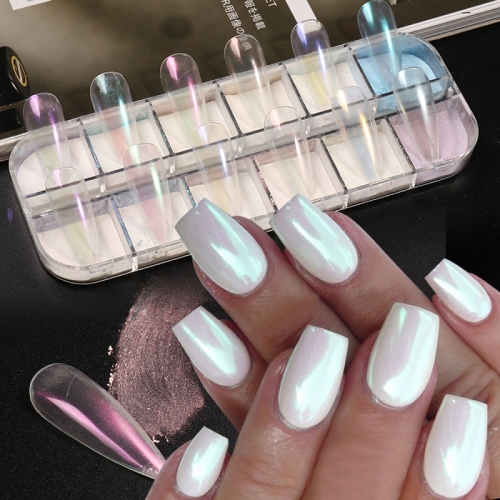 12 Grids/box Colored Powder Nail Glitter Rainbow Aurora Ice Transparent Pearl Rubbing Nail Chrome Pigment Dust Manicure