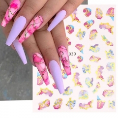 1 Pcs Stamping Colorful Ribbon Butterfly Marble Leopard Print Winter Nail Stickers Fashion Trends 3D Adhesive Manicure Decor Sticker