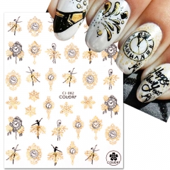 1Pcs Merry Christmas 3D Nail Art Decals Nail Stickers Two-color Laser Santa Claus Elk Snowman For Nail Design