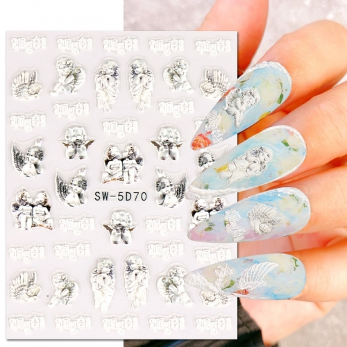 1Pcs 5D Embossed Rose Pollen Decoration Valentine's Day Series Vintage Angel Nail Art Nail Sticker 