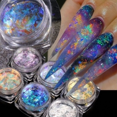 6jars/set Snow Melting Opal Powder Nail Powder Aurora Nail Glitter Sequins Chrome Dust Nail Art Decor Nails