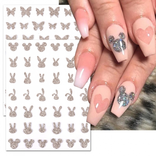 1 Pcs Nail Sticker Chip Diamond Shining Powder Decal Transfer Butterfly Rose Gold Nail Art Decoration