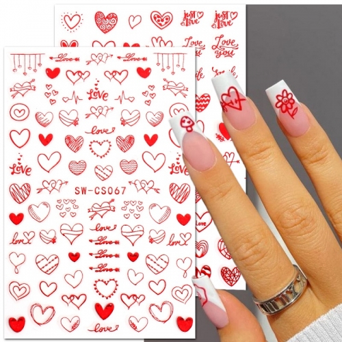 1 Pcs Valentine's Day Nail Sticker Transfer Red Love Creed Chain Heart Piercing Decal Nail Art Decoration