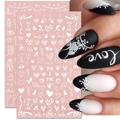 1 Pcs Valentine's Day Nail Sticker Transfer 5D Relief Black White Love Bow Ribbon Decal Nail Art Decoration