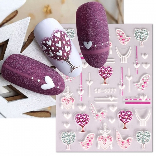 1 Pcs Valentine's Day Nail Sticker 5D Transfer Love Tree Balloon Wine Glass Bow Decal Nail Art Decoration