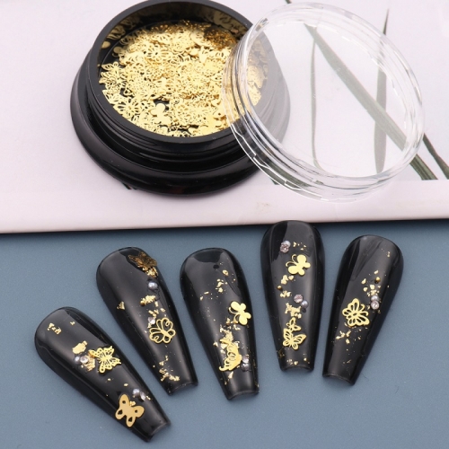 1jar Gold Metal 3D Butterfly Nail Art Sticker Decoration Nail Accessories