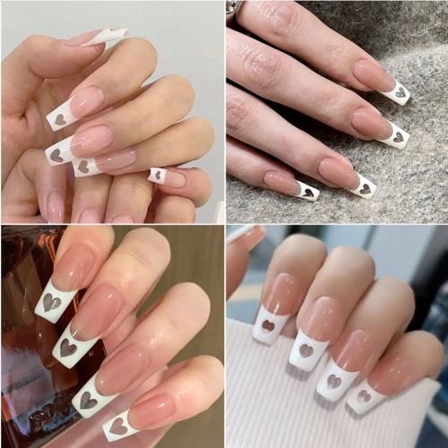 504pcs/set Fake Nails Artificial Trapezoidal Hollow Out Love Fashion Full Cover Nails Tips Clear Manicure False Nail Art Salon