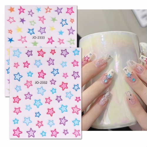 1Pcs 3D Nail Sticker Rainbow Star Heart Blue Pink Decal Slider Self Adhesive Art Decorations Decal DIY Manicure Accessories