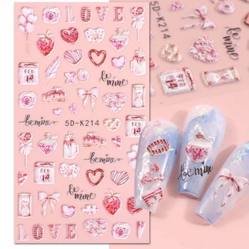 1Pcs 5D Cartoon Anime Rabbits Embossed Nail Stickers Heart-shaped Bow Nail Art Decorations Nail Decals Nail Supplies Accessories