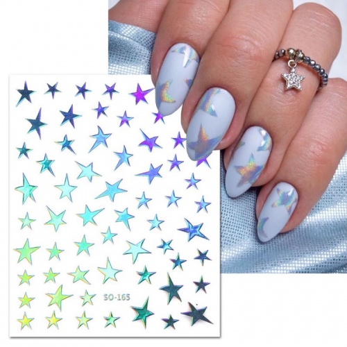 1Pcs Star Nail Wraps Sticker Black White Holographic Design Adhesive Decals DIY Charm Chaebol Cool Girl Manicure Supplies
