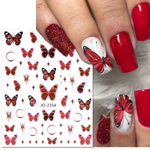 1Pcs Realistic Beautiful Red Butterfly Nail Art Stickers For Nails Manicure Flowers Butterfly Water Transfer Decals Design Accessorie