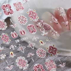 1 Pcs 5D Nails Foil Stickers Black White Lace Flowers Design Manicure Starry Sky Nail Art Transfer Paper Nails Art Decals