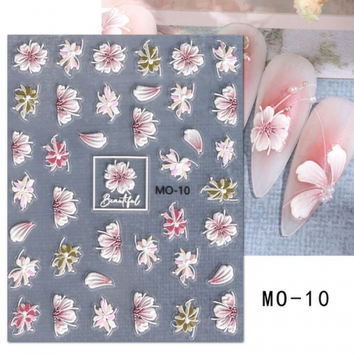 1Pcs Flower Embossed Nail Art Sticker Matte Camellia Tulip Floral Petal Vintage Star Gel Polish Engraved Decals Manicure Tips