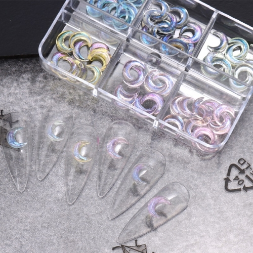 1box Moon Resin Nail Art Decorations Crescent Ice Sailor Clear Rhinestone Nails Accessories 3D DIY Manicure Parts