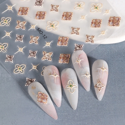 1Pcs 5D Gold Nail Art Sticker Embossed Star Moon Starry Designs Adhesive Transfer Sliders Manicure Decoration