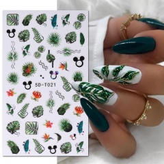 1Pcs 5D Embossed Tropical Coconut Tree Turtle back Leaves Summer Flowers Nail Stickers 