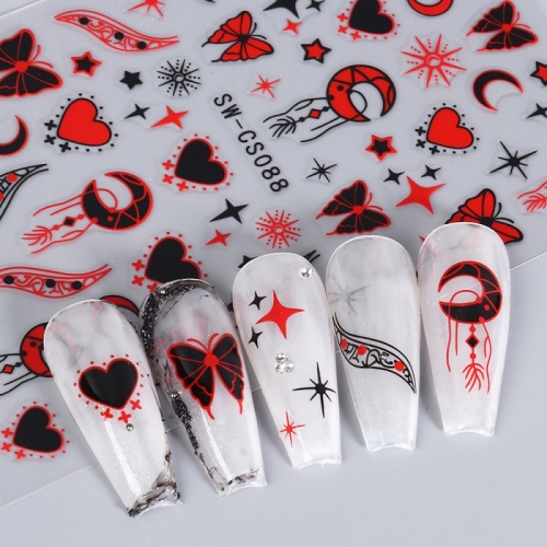 1Pcs Red Shiny Silver Nail Design 3D Charm Dark Sticker Butterfly Metal Slider Decoration