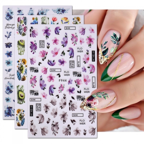 1Pcs Flowers Nail Stickers Lavender Summer 3D Nail Decorations