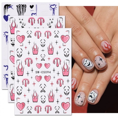 1Pcs Love Heart Water Nail Decals Stickers Sliders Nail Art Decoration 