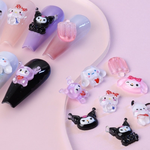 20Pcs/bag Cartoon False Nail Patches Kuromi Parts Jewelry Accessories Sweet Style