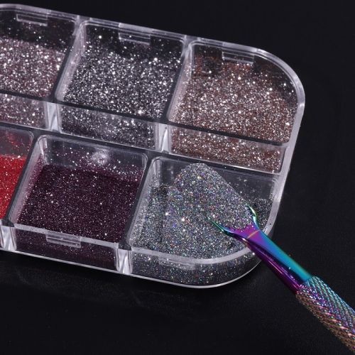 1 Box Reflective Sparky Mix Silver Lines Flash Double Effect Diamonds Glitter Nail Powder 