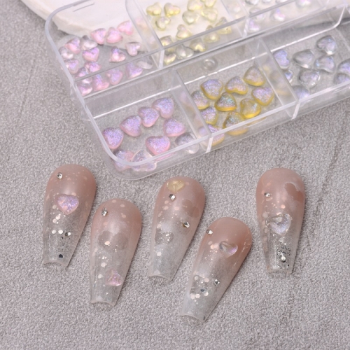 1box Nail Art Diamond Heart Shiny Aurora Decoration 3D Nails Ornament Nail Art Decoration