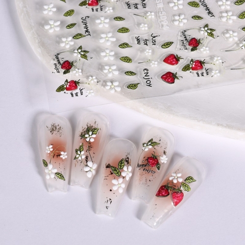 1Pcs 5D Fruit Nail Sticker Lemon Strawberry Cherry Gel Polish Adhesives Sliders for Nails Trend Summer Engraved Manicure Design Decor