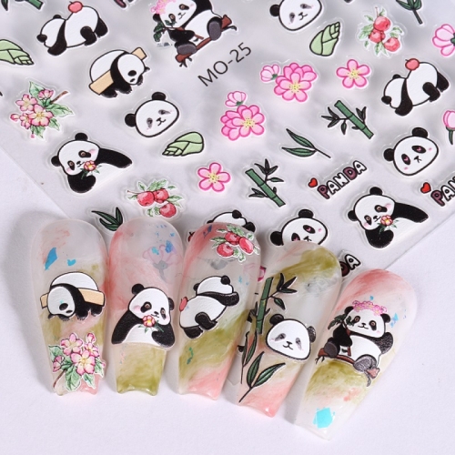 1Pcs Cartoon Panda Design 5D Embossed Flower Nail Art Decorations Stickers 