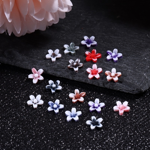 100Pcs/bag Blue and White Porcelain Macron Five-petal Flower Nail Decoration Resin Parts  Nail Supplies for Professionals Accessories