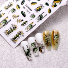 1Pcs 5D Nail Stickers Flowers Geometric Lines Decor Acrylic Embossed Sliders Gold Frame Nail Decals Leaves Manicure